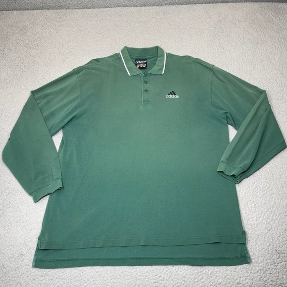 Adidas Polo Shirt Mens Extra Large Green Long Sleeve Logo‎ Casual Golf Golfer